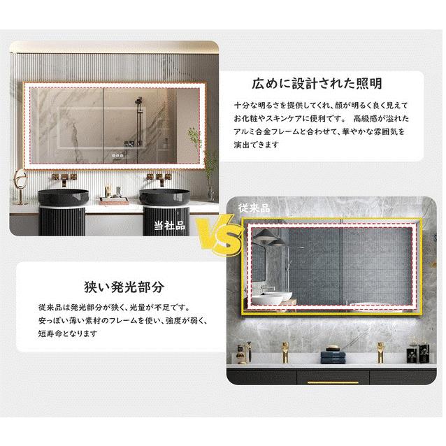 LEDミラー 洗面鏡 壁掛け鏡 全身鏡 姿見 100×60cm 防曇 曇り止め 調光