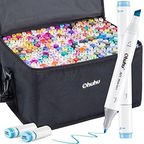 Ohuhu マーカーペン 3色 画用筆 鉛筆類 イラスト用マーカー 全色セット イラストマーカー アルコールマーカー 太細両端 ブレンダーペン付き 落 マンガ用 コミック用 Moe アルコールマーカー Web店 直販入荷