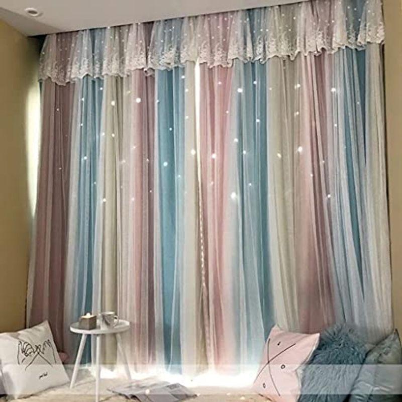 カーテン 姫系 おしゃれ 遮光 ドレープカーテン グラデーション レース付き 遮光率100 ドレープカーテン