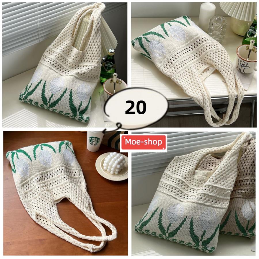 トートバッグ 透かし編みバッグ 編みバッグ ニットバッグ レディース