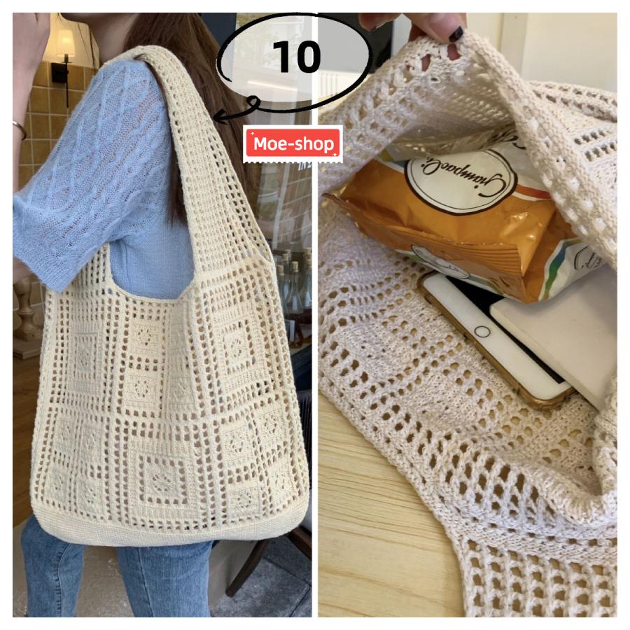 トートバッグ 透かし編みバッグ 編みバッグ ニットバッグ レディース
