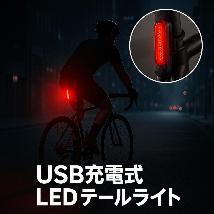 【2個セット】 自転車テールライト LED USB充電式 防水 リアライト 通勤 通学 夜間走行 安全ライト 自転車用テールライト | ブランド登録なし | 01