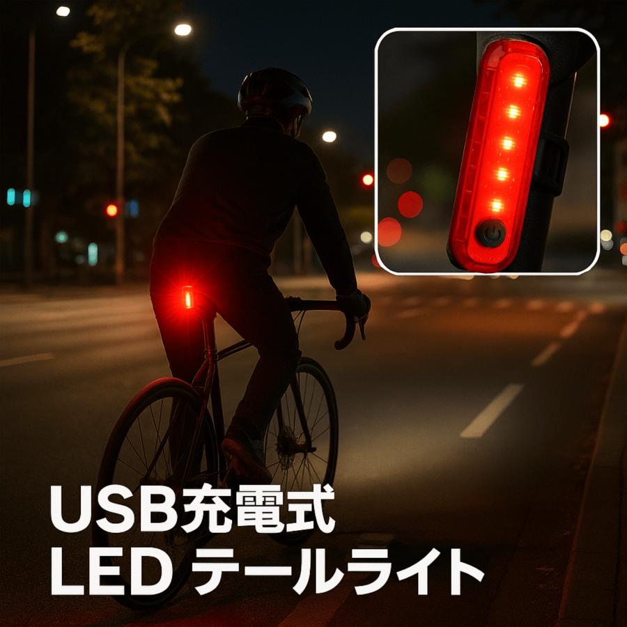 【2個セット】 自転車テールライト LED USB充電式 防水 リアライト 通勤 通学 夜間走行 安全ライト 自転車用テールライト | ブランド登録なし | 07