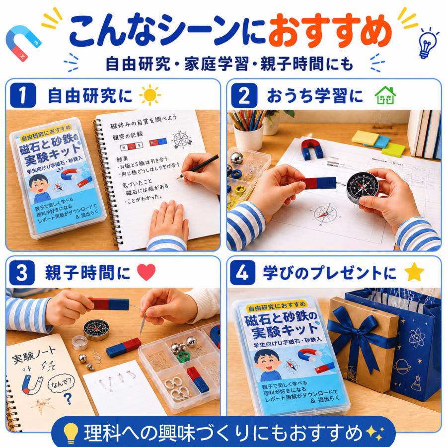理科実験セット 自由研究に最適 磁石の実験 磁石と砂鉄の実験キット