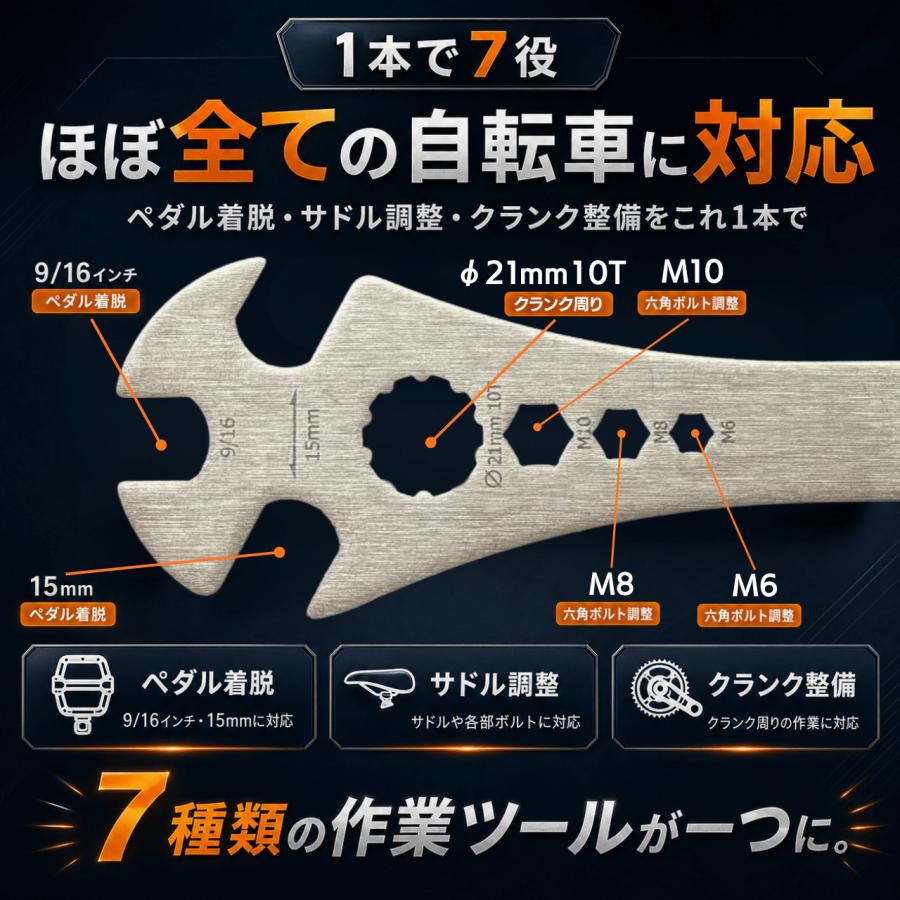ペダルレンチ 自転車用 六角レンチ トルクスレンチ 自転車 ペダル 15mm