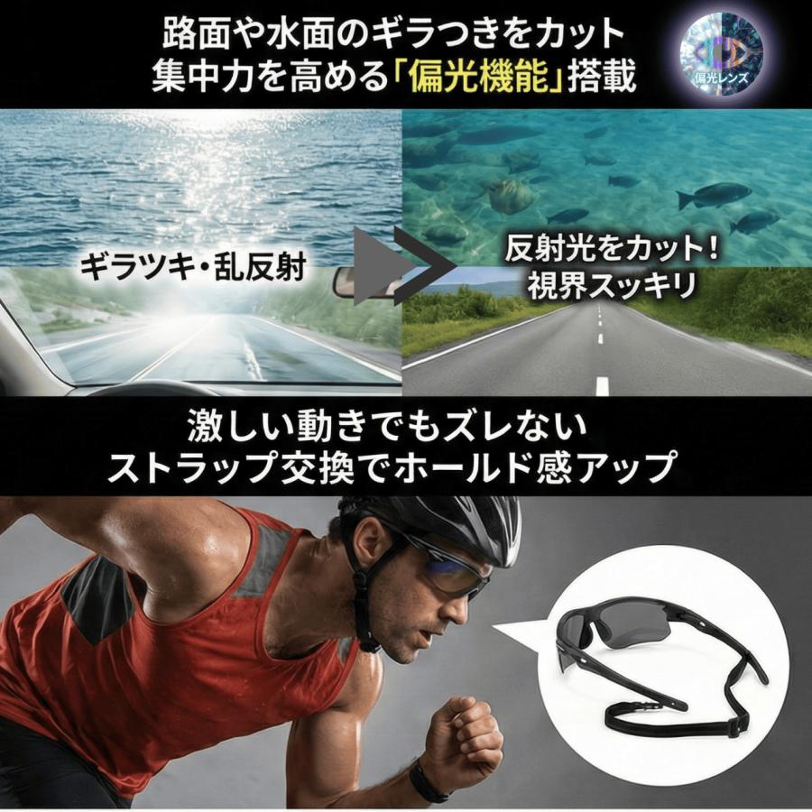 スポーツサングラス 偏光レンズ【交換レンズ5枚セット】度付きインナーフレーム付き UV400 軽量 ハードケース付 | ブランド登録なし | 04