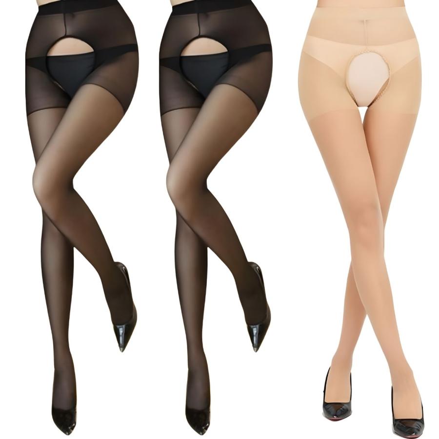 オープンクロッチ ストッキング 3足 穴あき パンスト 黒 タイツ クリスマス セクシー ランジェリー クリスマスギフト パートナー | ブランド登録なし | 05
