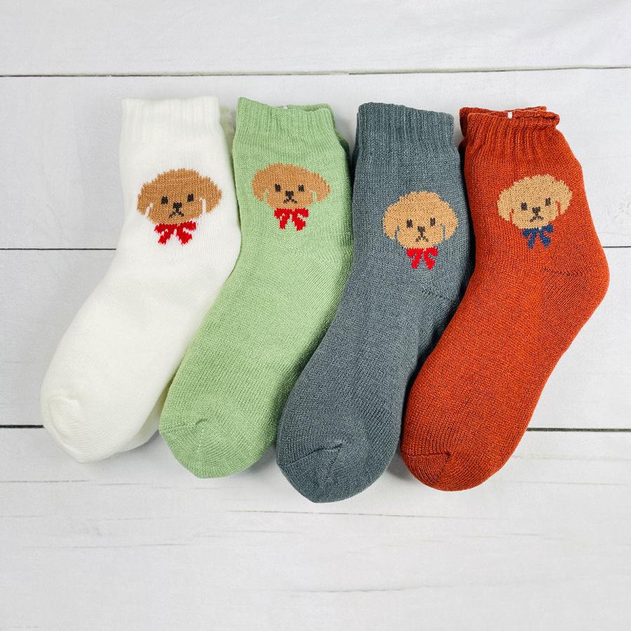 ツイン トイプードルワンポイント 裏ボアソックス 23-25cm WGS034