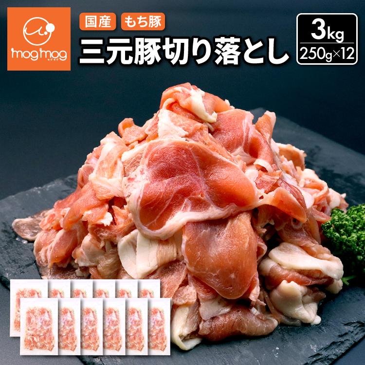 送料無料 国産 三元豚の切り落とし 3kg(250g×12) 三元豚 もち豚 豚肉