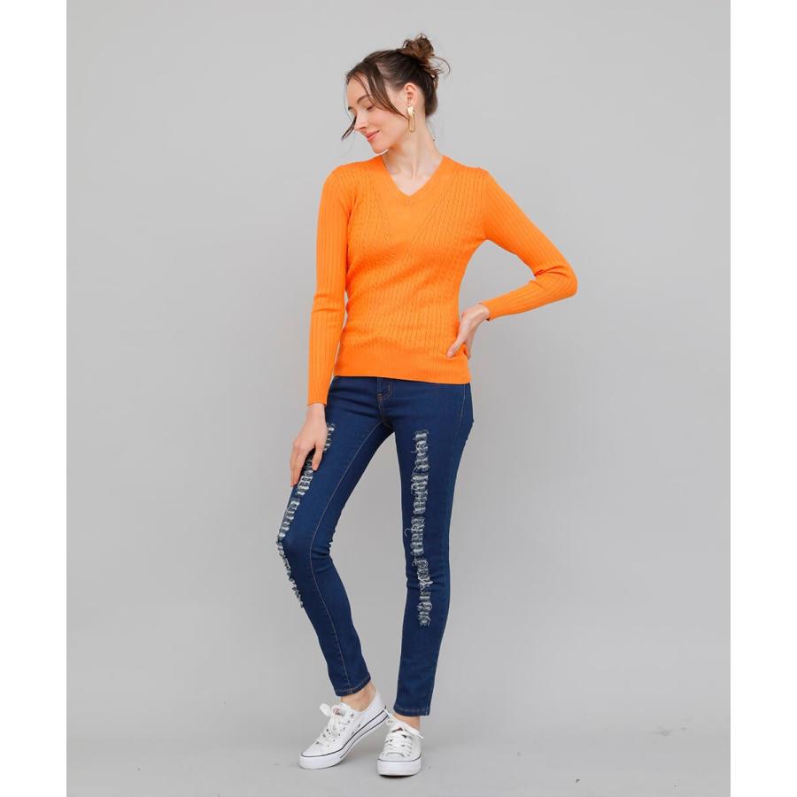 ニット リブニット トップ Vネックリブニットトップ カラバリ  ベーシック 春秋 春服 職場 通勤 シンプル |  | 10