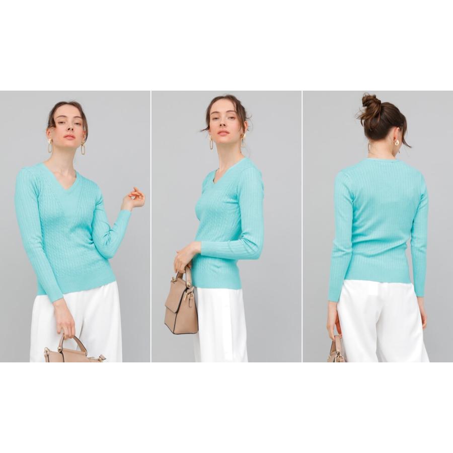 ニット リブニット トップ Vネックリブニットトップ カラバリ  ベーシック 春秋 春服 職場 通勤 シンプル |  | 16