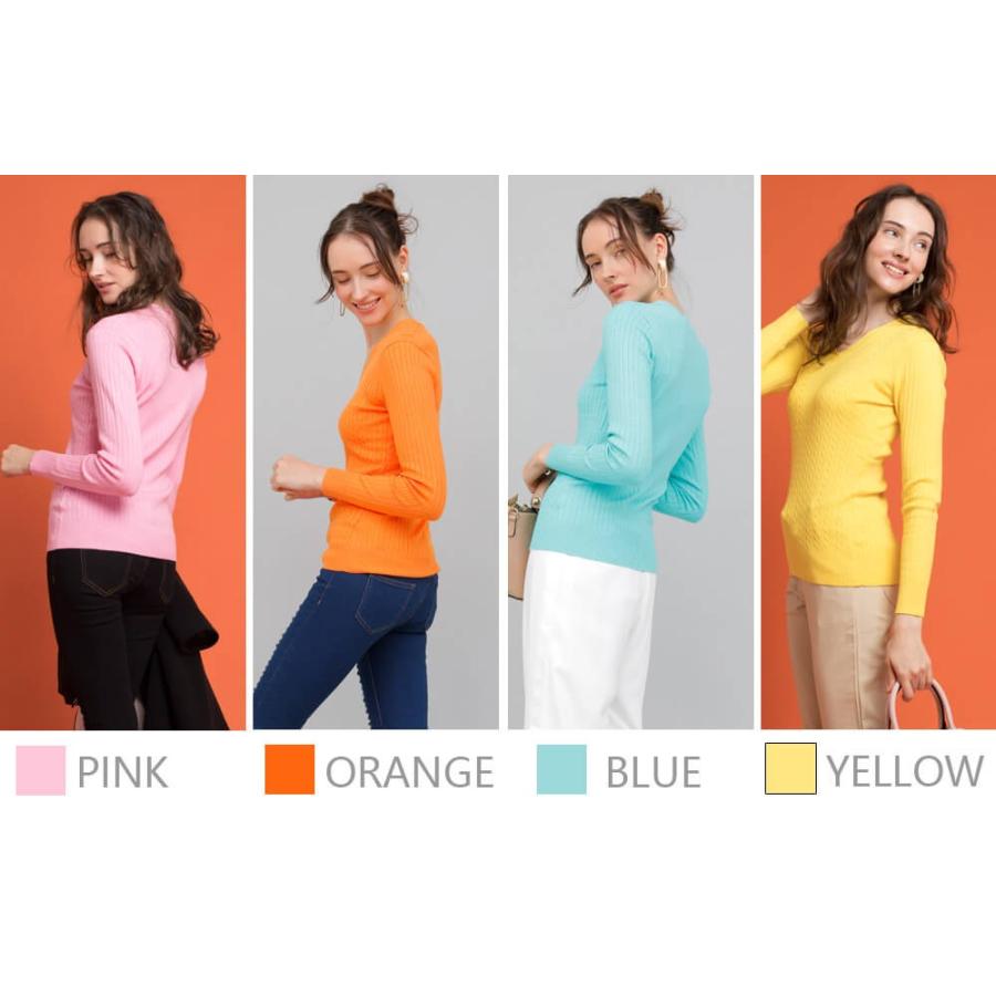 ニット リブニット トップ Vネックリブニットトップ カラバリ  ベーシック 春秋 春服 職場 通勤 シンプル |  | 17
