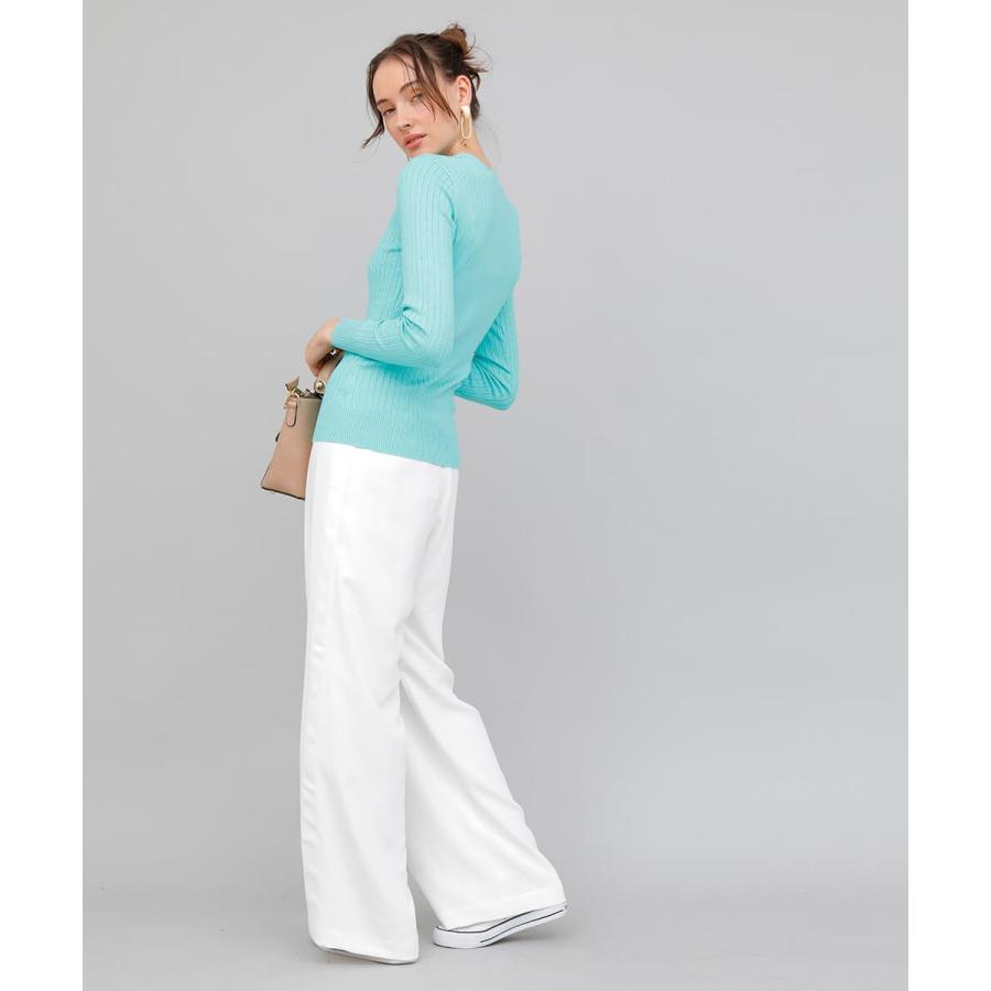 ニット リブニット トップ Vネックリブニットトップ カラバリ  ベーシック 春秋 春服 職場 通勤 シンプル |  | 02