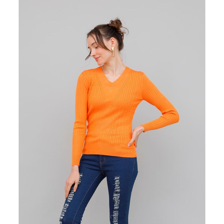ニット リブニット トップ Vネックリブニットトップ カラバリ  ベーシック 春秋 春服 職場 通勤 シンプル |  | 09