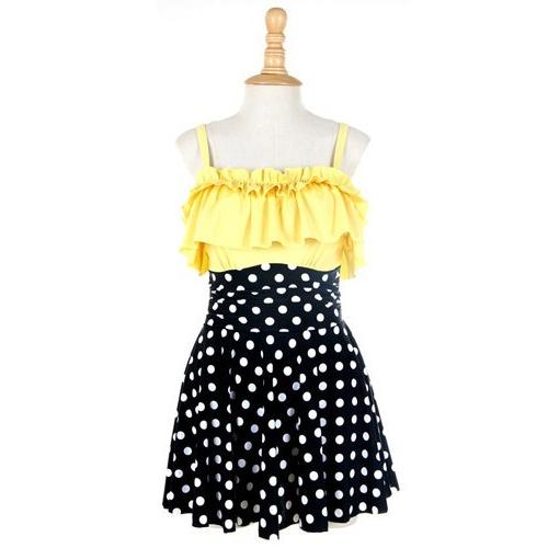 【残り僅か！】フリルワンピース水着 水着 レディース ワンピース ドット柄 クロス柄 フレア フリル ワイヤー オールインワン 体型カバー |  | 02