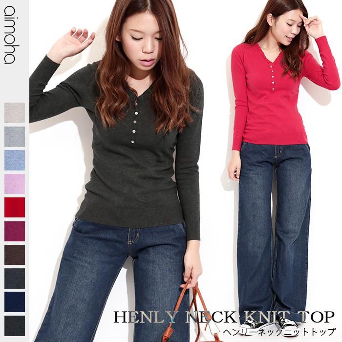 ニット トップス フリル ヘンリーネックニットトップス | 