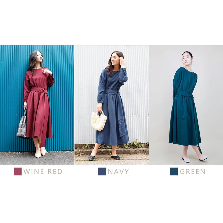 別ベルト付きロングワンピース ワンピース 秋 冬 春 ベルト Aライン フレアワンピース  シンプル ベーシック 綺麗め 【aimoha】 |  | 16