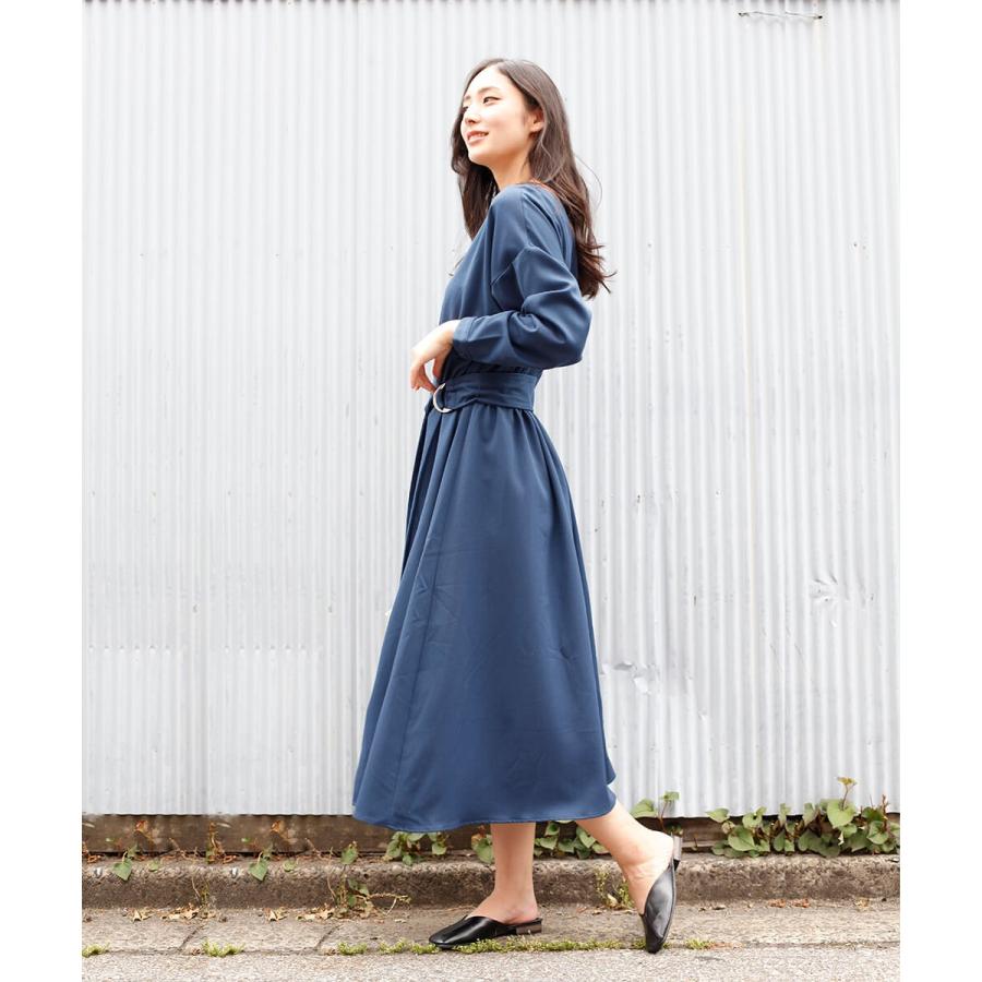 別ベルト付きロングワンピース ワンピース 秋 冬 春 ベルト Aライン フレアワンピース  シンプル ベーシック 綺麗め 【aimoha】 |  | 03