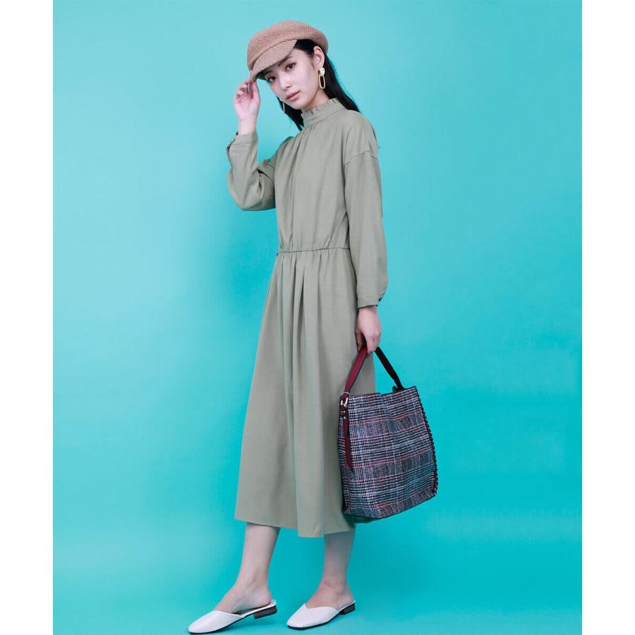 フリルハイネックロングワンピース ワンピース ハイネック 秋 冬 春 Aライン フレアワンピース ウエストマーク シンプル ベーシック 綺麗め 【aimoha】 |  | 01