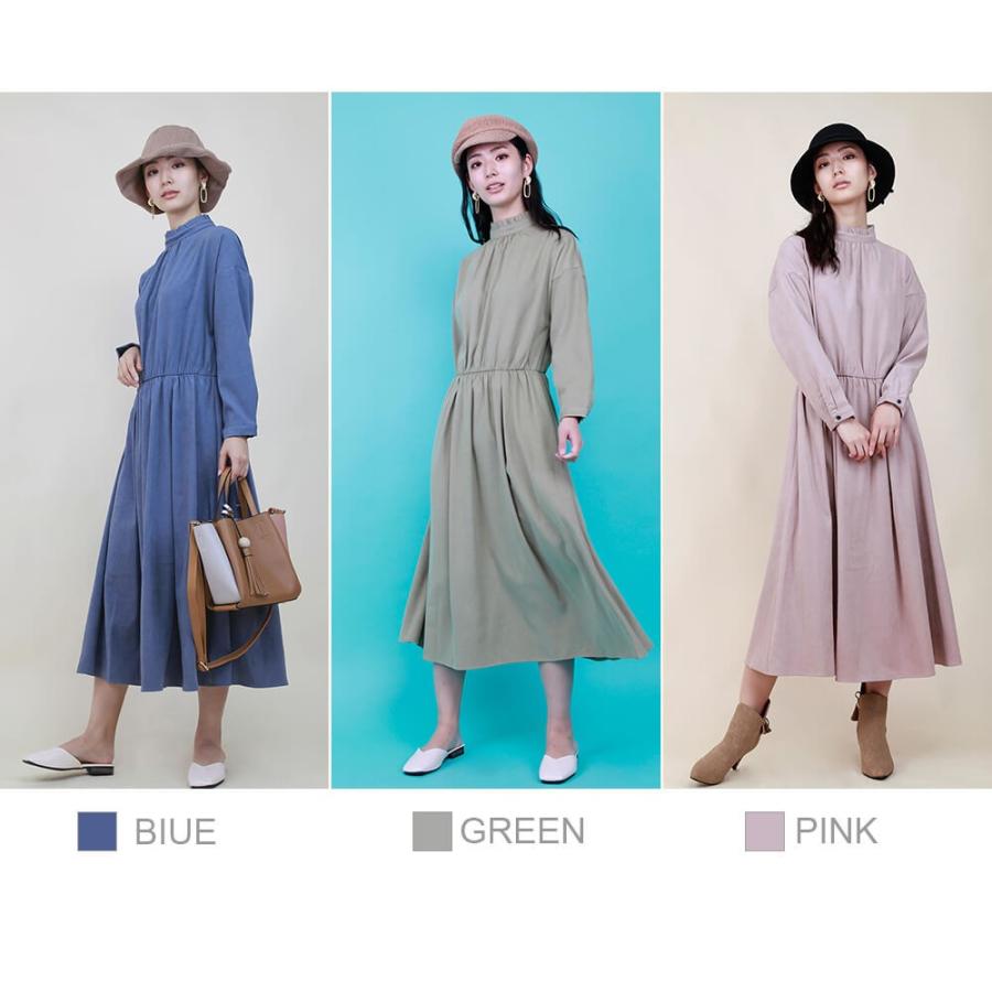 フリルハイネックロングワンピース ワンピース ハイネック 秋 冬 春 Aライン フレアワンピース ウエストマーク シンプル ベーシック 綺麗め 【aimoha】 |  | 20