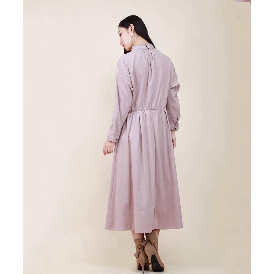 フリルハイネックロングワンピース ワンピース ハイネック 秋 冬 春 Aライン フレアワンピース ウエストマーク シンプル ベーシック 綺麗め 【aimoha】 |  | 05