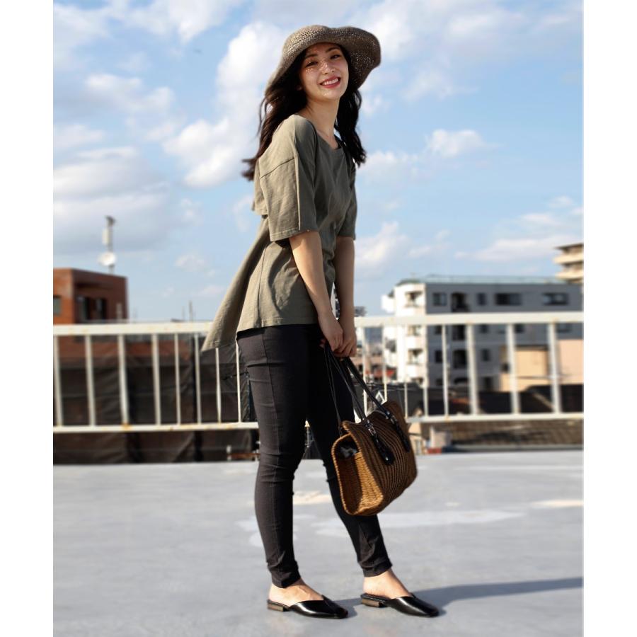 バックデザインTシャツ Tシャツ 半袖 レディース カットソー 大人カジュアル 無地 おしゃれ 可愛い ゆったり ブラック ホワイト 2019春夏新作【BELL】 |  | 01