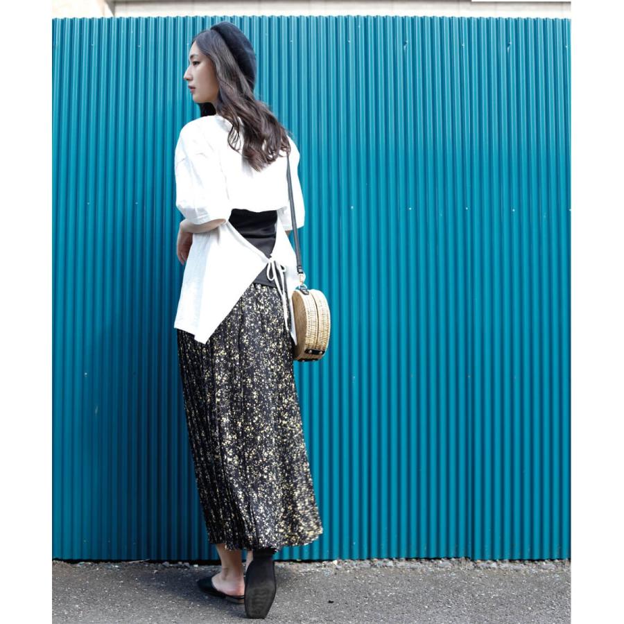 バックデザインTシャツ Tシャツ 半袖 レディース カットソー 大人カジュアル 無地 おしゃれ 可愛い ゆったり ブラック ホワイト 2019春夏新作【BELL】 |  | 02