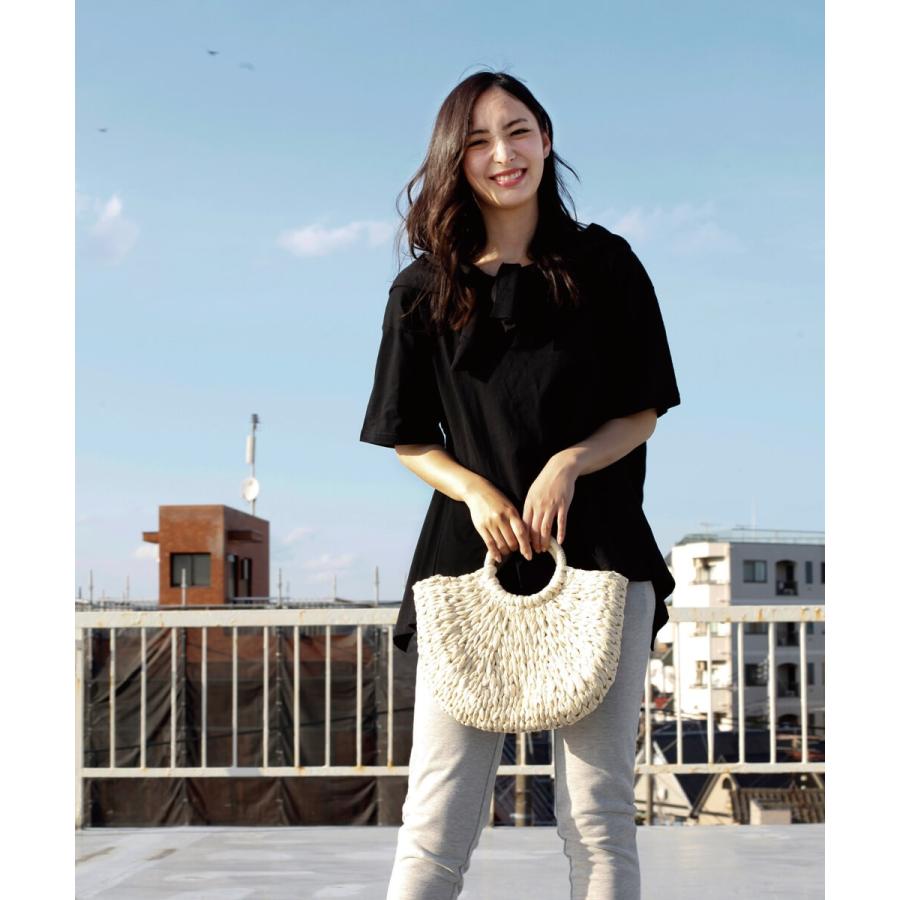 バックデザインTシャツ Tシャツ 半袖 レディース カットソー 大人カジュアル 無地 おしゃれ 可愛い ゆったり ブラック ホワイト 2019春夏新作【BELL】 |  | 05