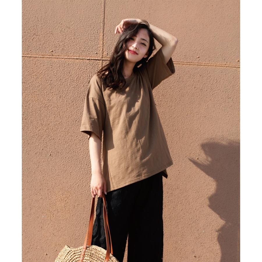 バックデザインTシャツ Tシャツ 半袖 レディース カットソー 大人カジュアル 無地 おしゃれ 可愛い ゆったり ブラック ホワイト 2019春夏新作【BELL】 |  | 07