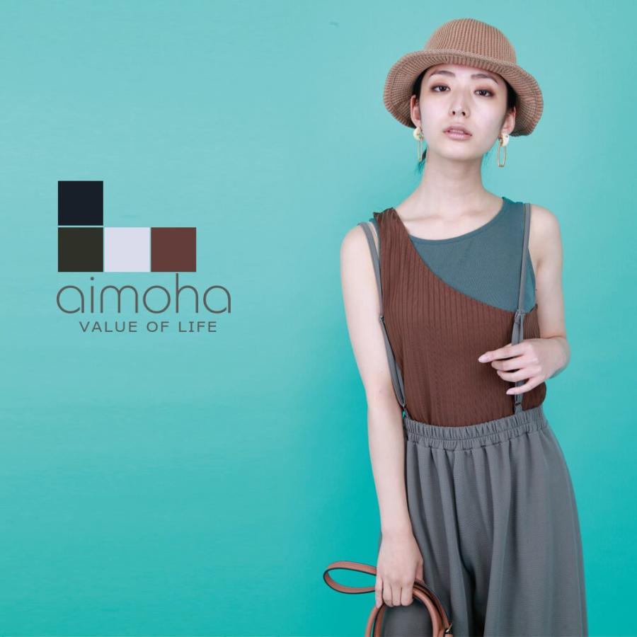 バイカラーノースリトップス タンクトップ レディース ワンショルダー バイカラー オシャレ 大人女性 大人カジュアル モード系 タンク ノースリ リブ 【BELL】 | 