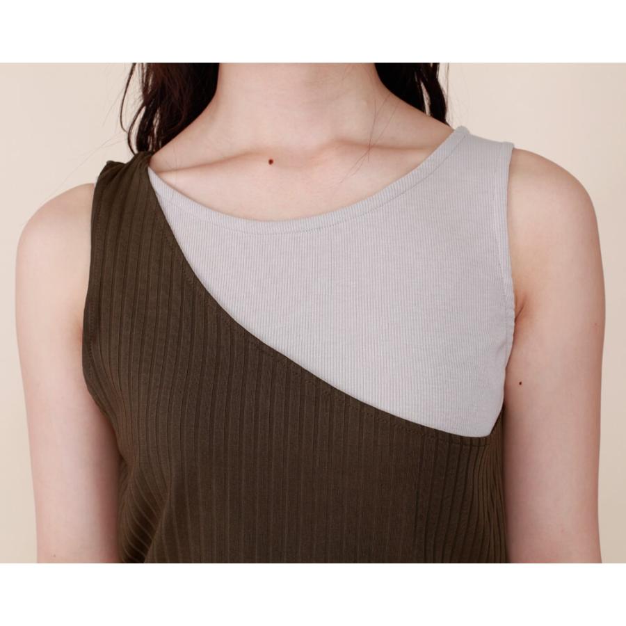 バイカラーノースリトップス タンクトップ レディース ワンショルダー バイカラー オシャレ 大人女性 大人カジュアル モード系 タンク ノースリ リブ 【BELL】 |  | 08