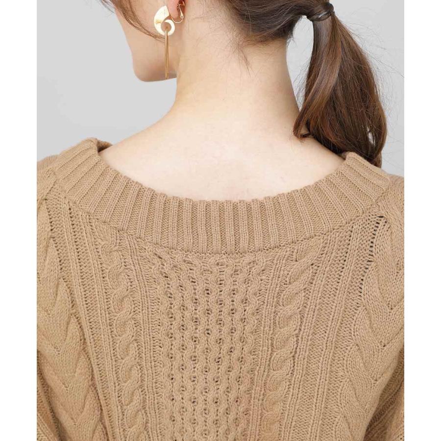 バックデザインケーブルニット ケーブルニット レディース セーター ニット 長袖 秋冬 リボン スリット ケーブル 【BELL】 |  | 16
