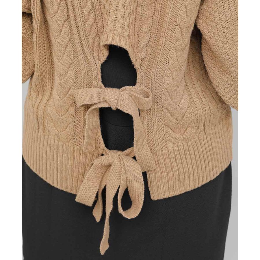 バックデザインケーブルニット ケーブルニット レディース セーター ニット 長袖 秋冬 リボン スリット ケーブル 【BELL】 |  | 18