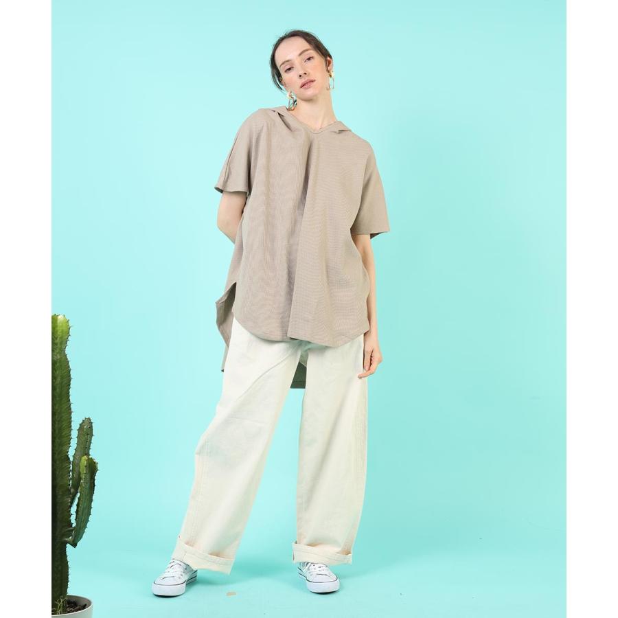 tシャツ レディース 半袖 綿 レディース カジュアル ゆったり ワッフル パーカー フード パーカーtシャツ  無地 カットソー 春 夏 【BELL】 |  | 01