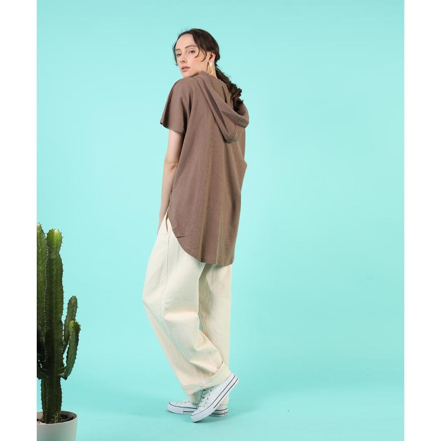 tシャツ レディース 半袖 綿 レディース カジュアル ゆったり ワッフル パーカー フード パーカーtシャツ  無地 カットソー 春 夏 【BELL】 |  | 10