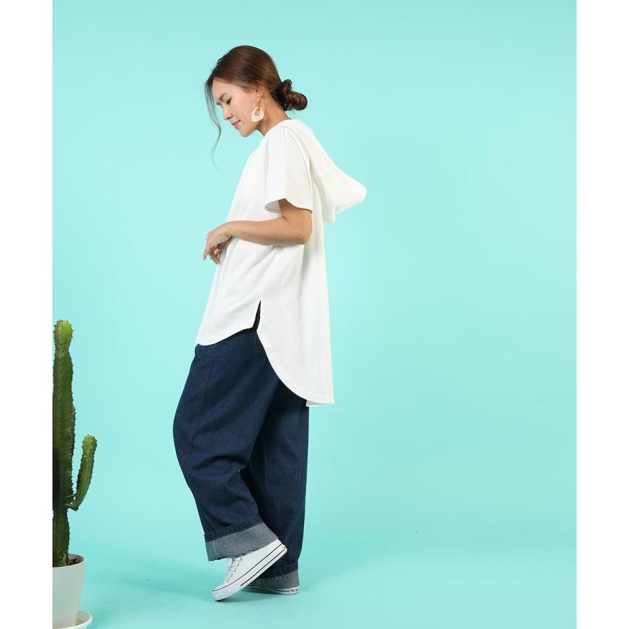 tシャツ レディース 半袖 綿 レディース カジュアル ゆったり ワッフル パーカー フード パーカーtシャツ  無地 カットソー 春 夏 【BELL】 |  | 15