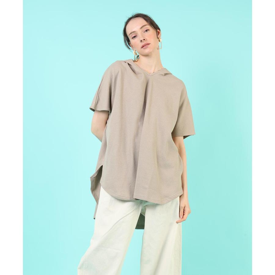 tシャツ レディース 半袖 綿 レディース カジュアル ゆったり ワッフル パーカー フード パーカーtシャツ  無地 カットソー 春 夏 【BELL】 |  | 02