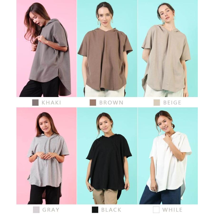 tシャツ レディース 半袖 綿 レディース カジュアル ゆったり ワッフル パーカー フード パーカーtシャツ  無地 カットソー 春 夏 【BELL】 |  | 20