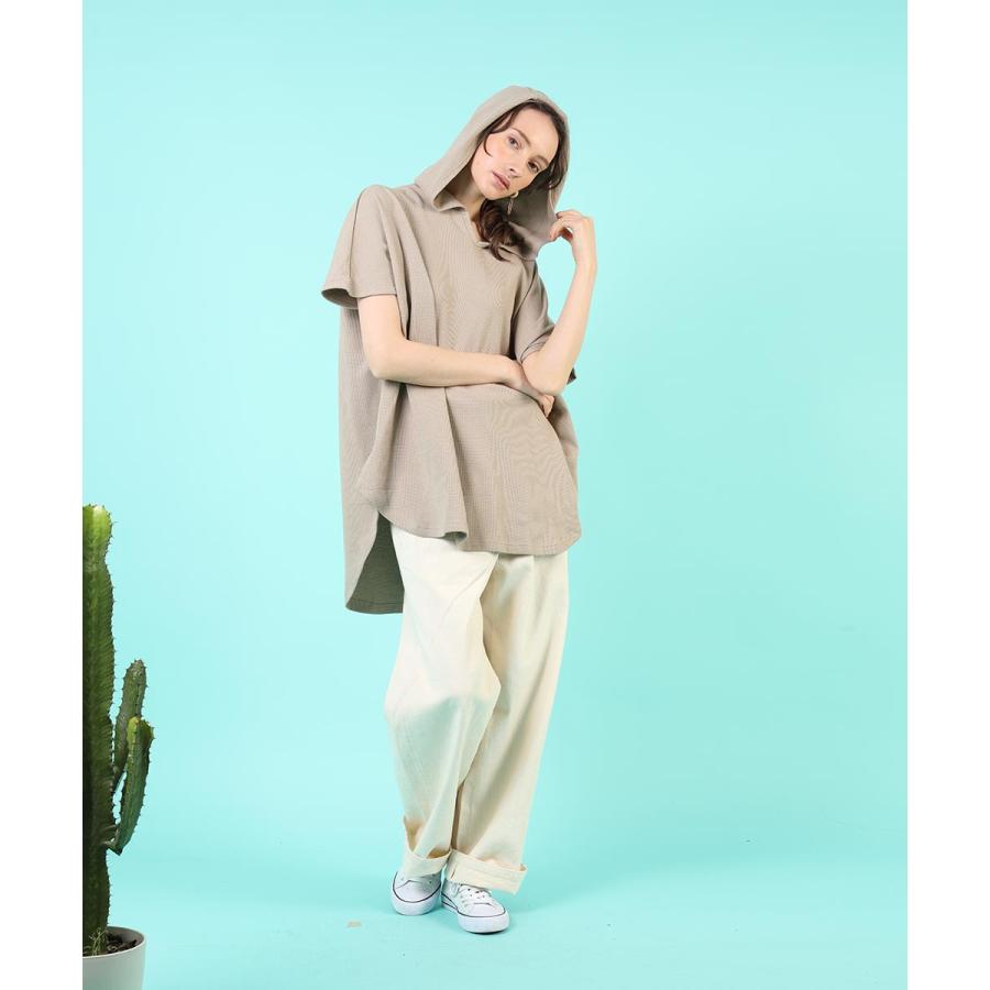 tシャツ レディース 半袖 綿 レディース カジュアル ゆったり ワッフル パーカー フード パーカーtシャツ  無地 カットソー 春 夏 【BELL】 |  | 03