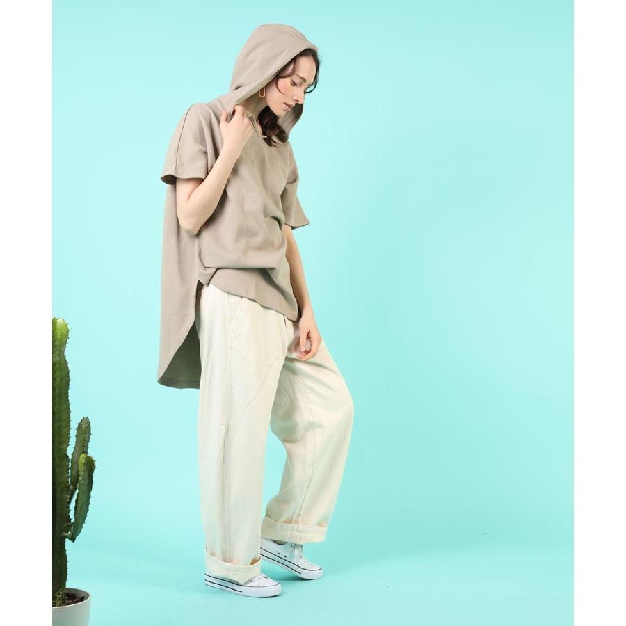 tシャツ レディース 半袖 綿 レディース カジュアル ゆったり ワッフル パーカー フード パーカーtシャツ  無地 カットソー 春 夏 【BELL】 |  | 04