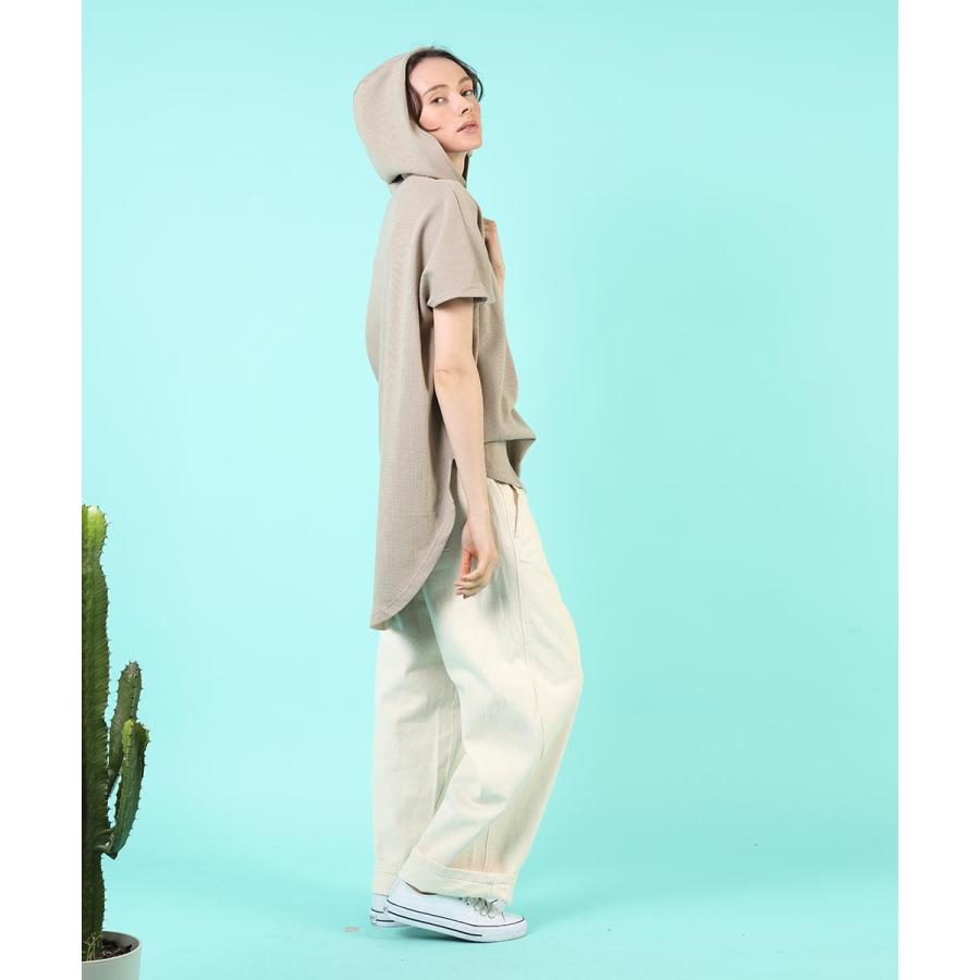 tシャツ レディース 半袖 綿 レディース カジュアル ゆったり ワッフル パーカー フード パーカーtシャツ  無地 カットソー 春 夏 【BELL】 |  | 05