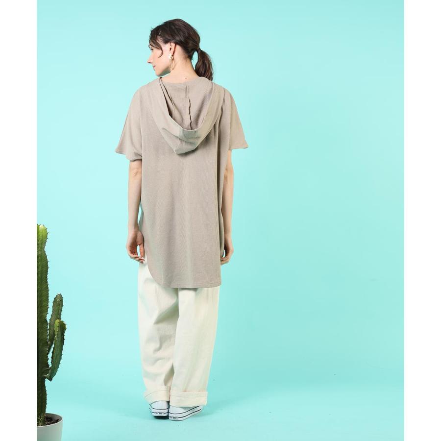 tシャツ レディース 半袖 綿 レディース カジュアル ゆったり ワッフル パーカー フード パーカーtシャツ  無地 カットソー 春 夏 【BELL】 |  | 06