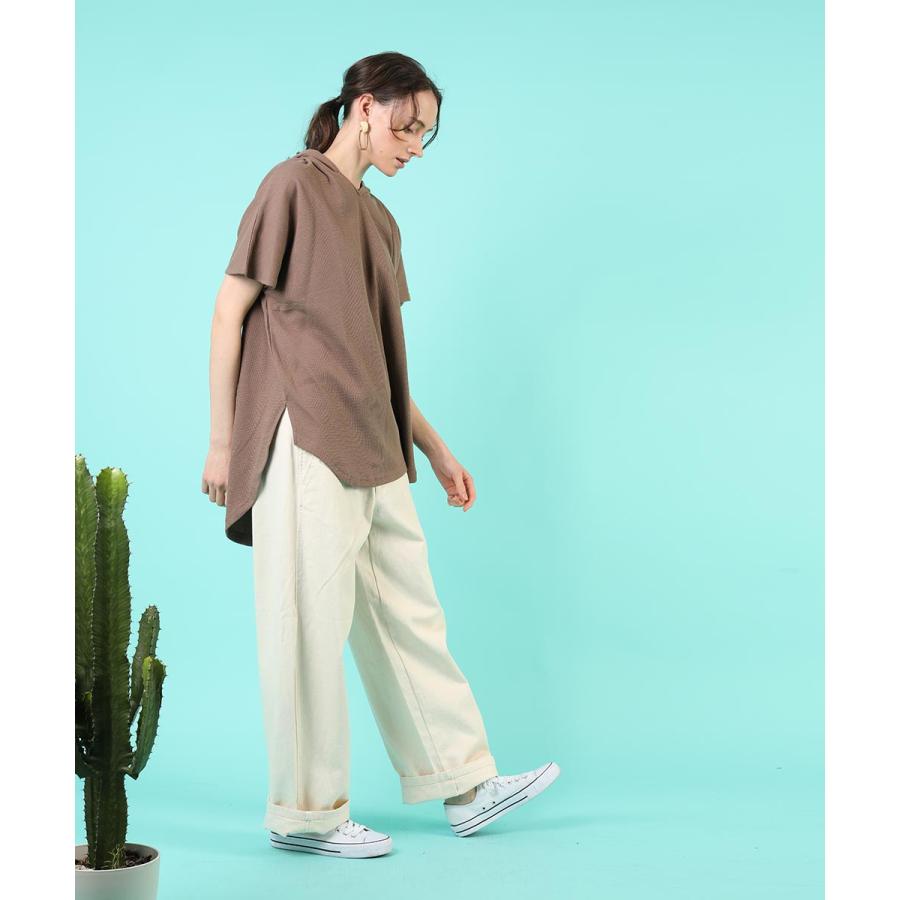 tシャツ レディース 半袖 綿 レディース カジュアル ゆったり ワッフル パーカー フード パーカーtシャツ  無地 カットソー 春 夏 【BELL】 |  | 07