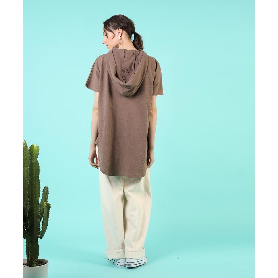 tシャツ レディース 半袖 綿 レディース カジュアル ゆったり ワッフル パーカー フード パーカーtシャツ  無地 カットソー 春 夏 【BELL】 |  | 08