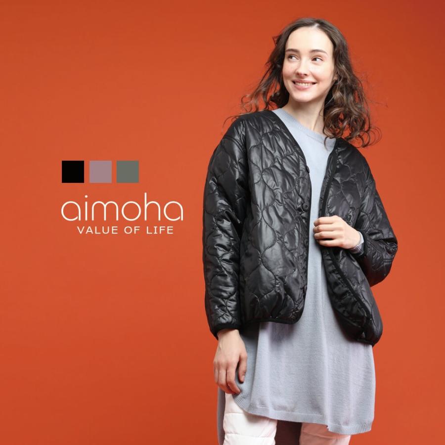 キルティングノーカラーブルゾン アウター 送料無料 菱型 レディース モデル着用 キルティング ジャケット 新作 冬 トレンド カジュアル | 