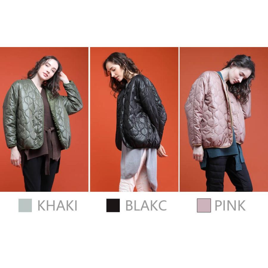 キルティングノーカラーブルゾン アウター 送料無料 菱型 レディース モデル着用 キルティング ジャケット 新作 冬 トレンド カジュアル |  | 13