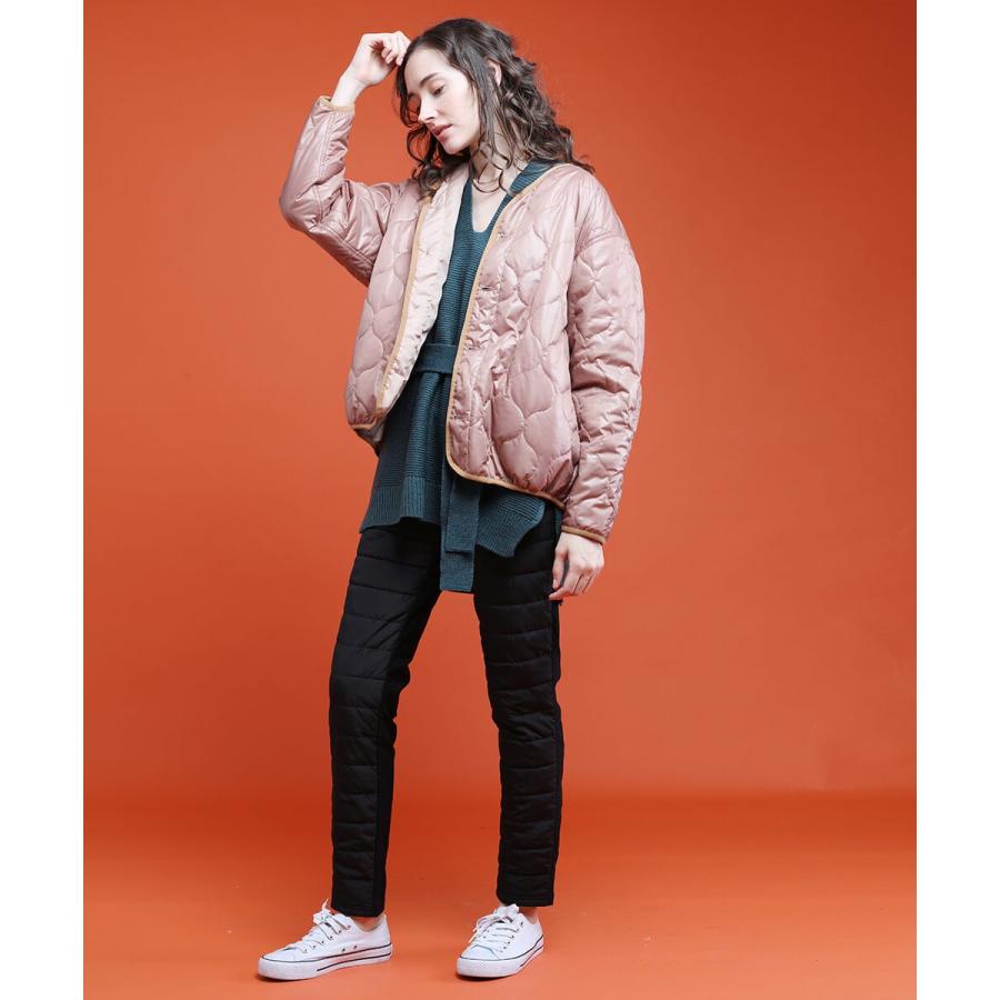 キルティングノーカラーブルゾン アウター 送料無料 菱型 レディース モデル着用 キルティング ジャケット 新作 冬 トレンド カジュアル |  | 05