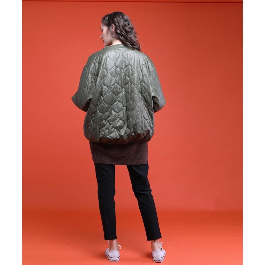 キルティングノーカラーブルゾン アウター 送料無料 菱型 レディース モデル着用 キルティング ジャケット 新作 冬 トレンド カジュアル |  | 09