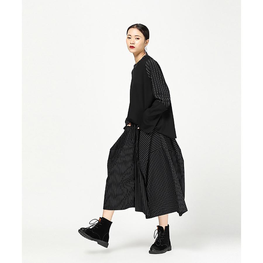 ワイドパンツ×C yards ワイドパンツ レディース デザイン パンツ オーバーサイズ ウエストゴム ブラック 個性的 【C yards】 | 