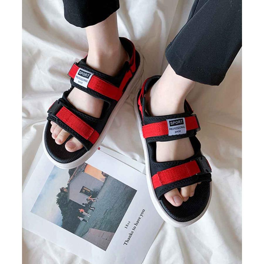 スポーツサンダル レディース 厚底 スポサン ウェッジソール 歩きやすい ピーチサンダル マジックテープ スポーツ サンダル ブラック レッド |  | 12